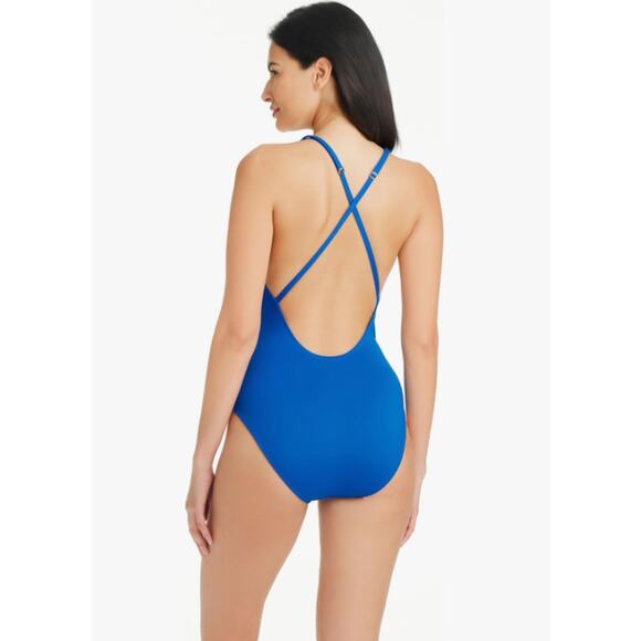 BLEU ROD BEATTIE Ring Master Drape One-Piece Swinsuit US 6 Blue Azure NWT - Picture 2 of 11